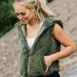 Olive Hooded Teddy Vest